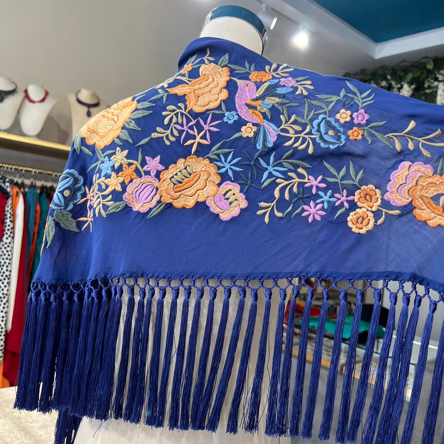 Mantón Colibrí azul