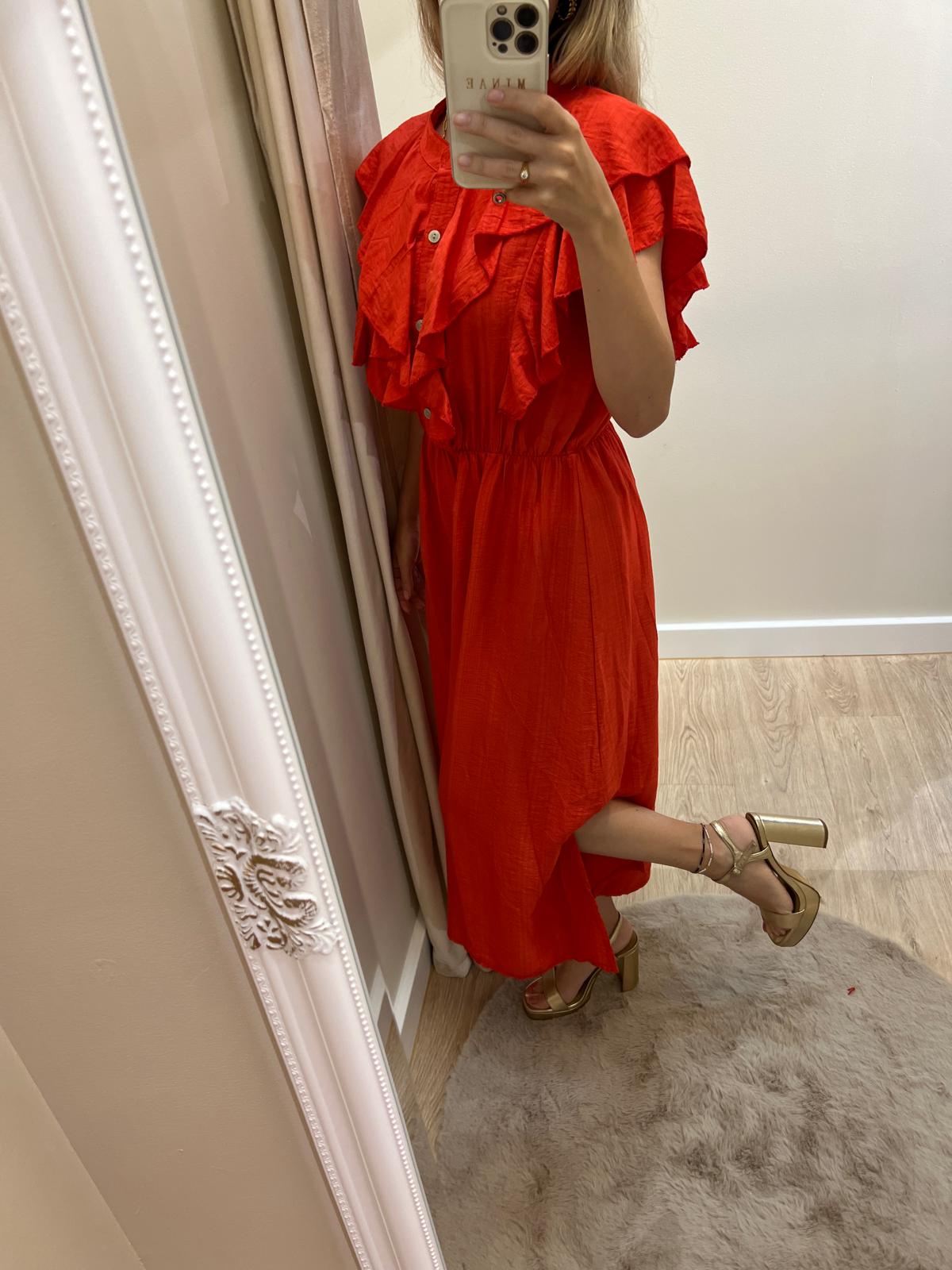 Vestido volantes coral