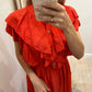 Vestido volantes coral