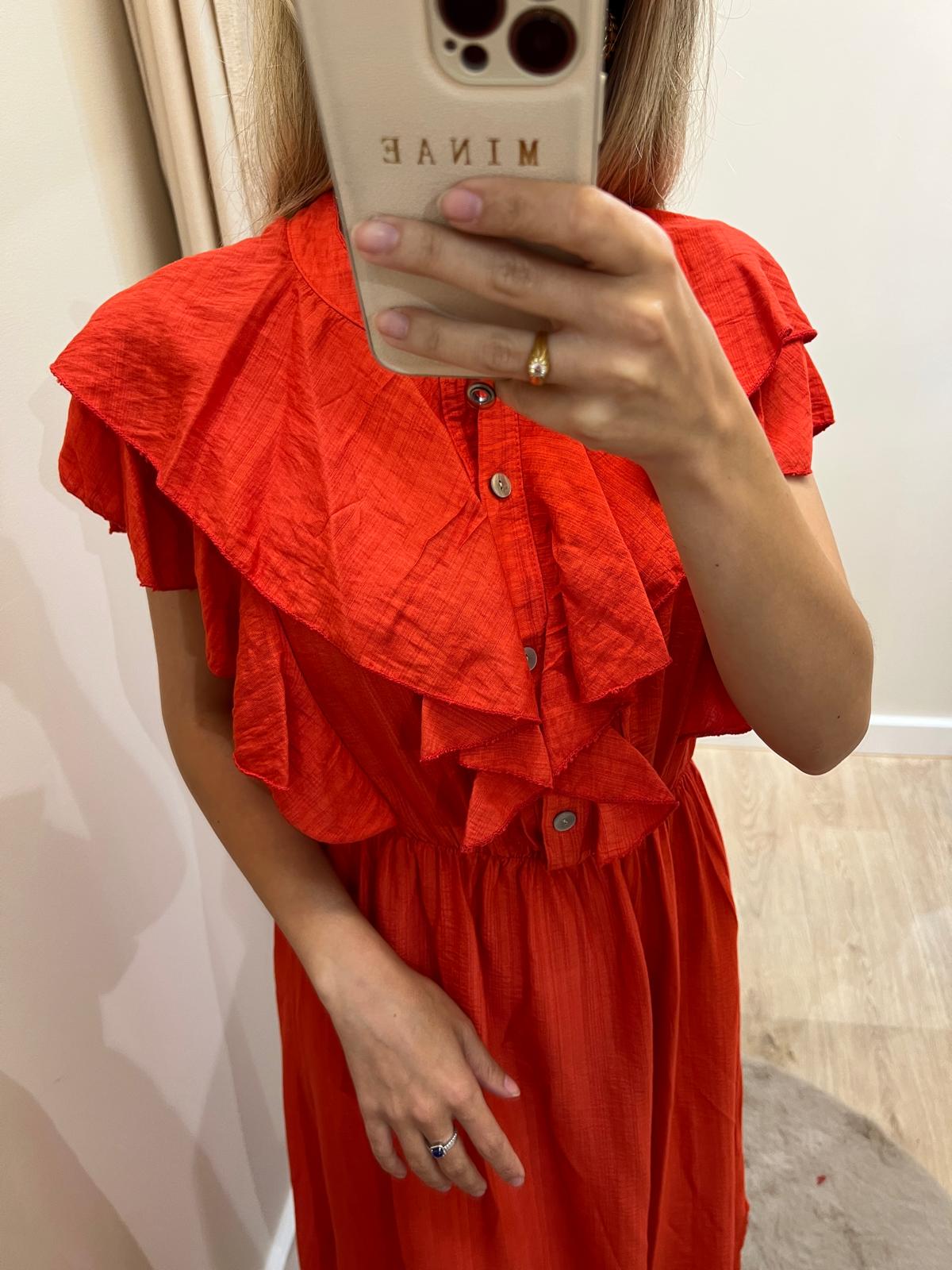 Vestido volantes coral