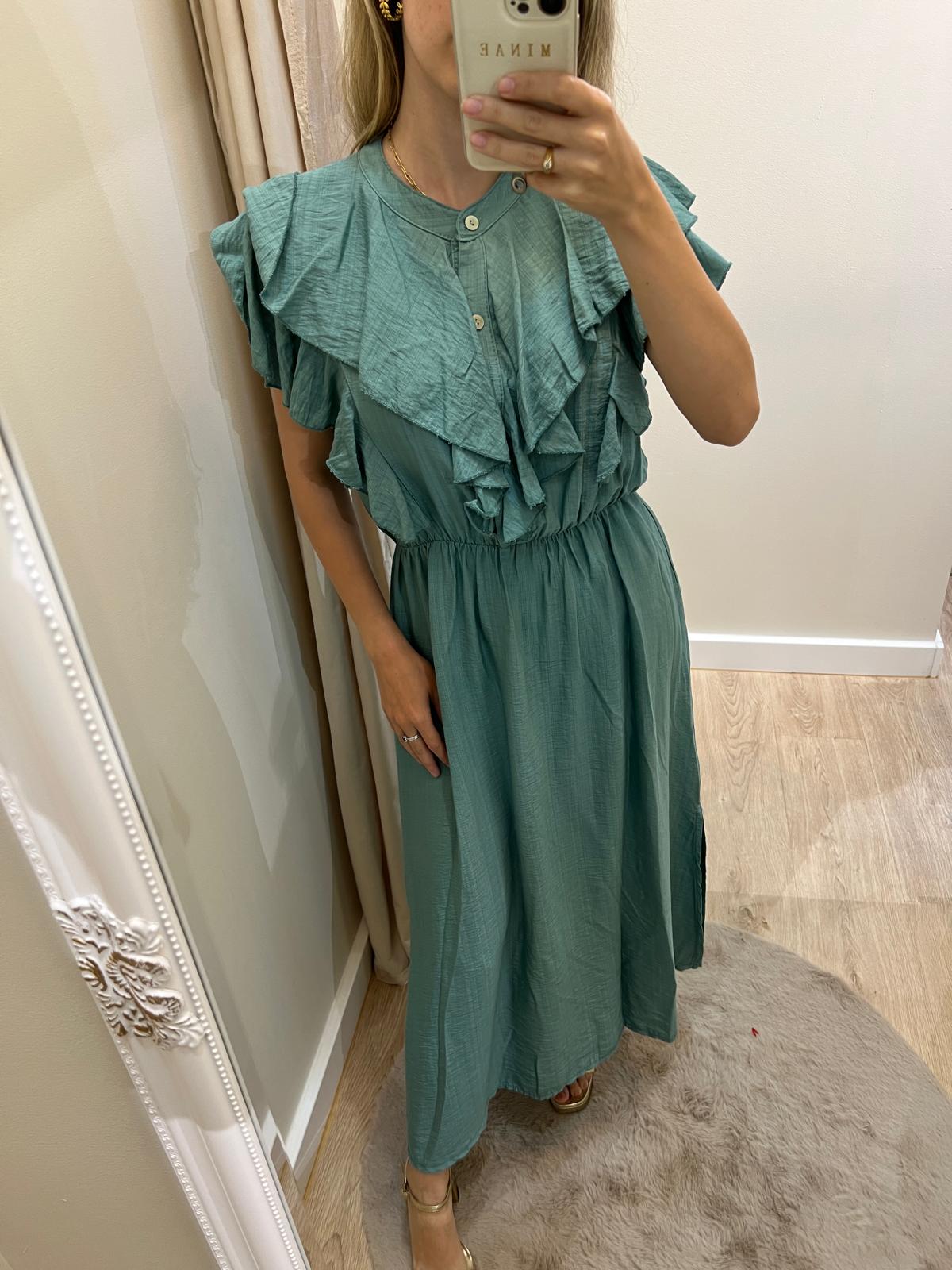 Vestido volantes verde jabonoso