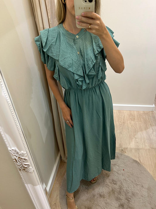 Vestido volantes verde jabonoso
