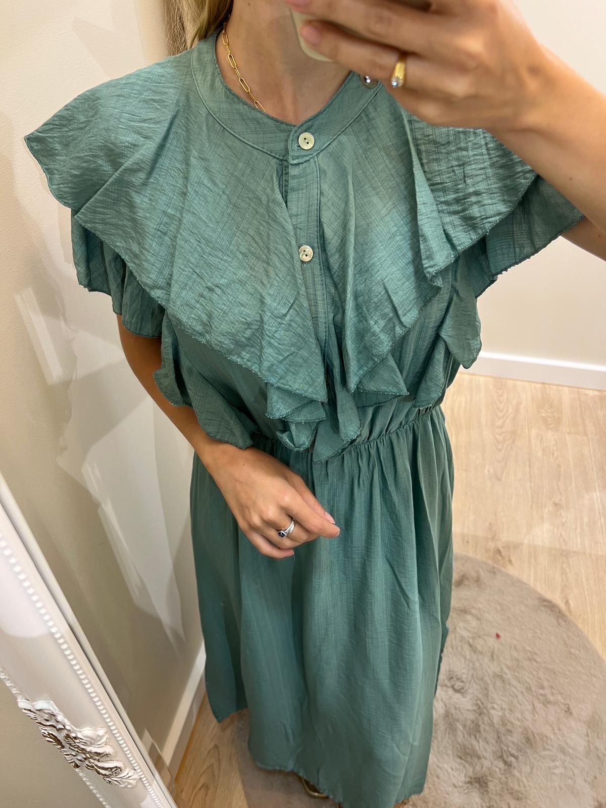 Vestido volantes verde jabonoso