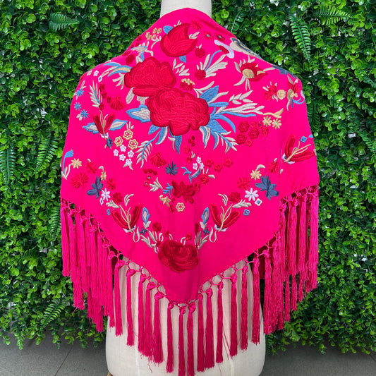 Mantón Cantiña fucsia con rojo